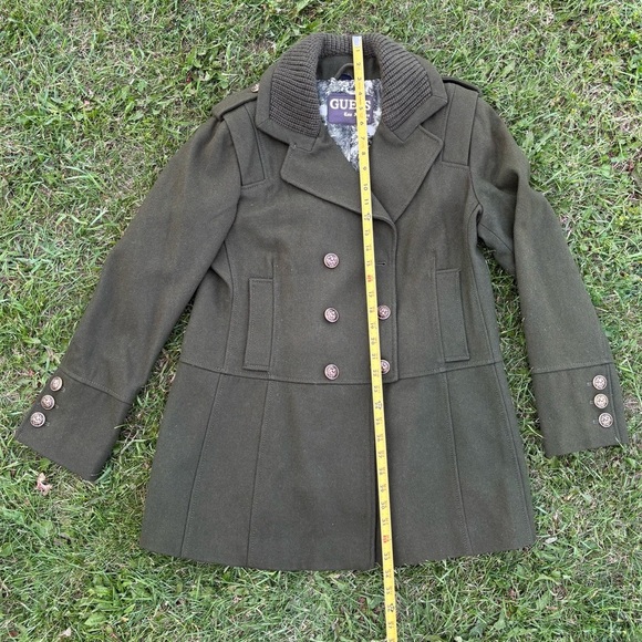 Guess Olive Green Wool Blend Double Breasted Pea Coat Womens XL *Button Missing* - Picture 4 of 10